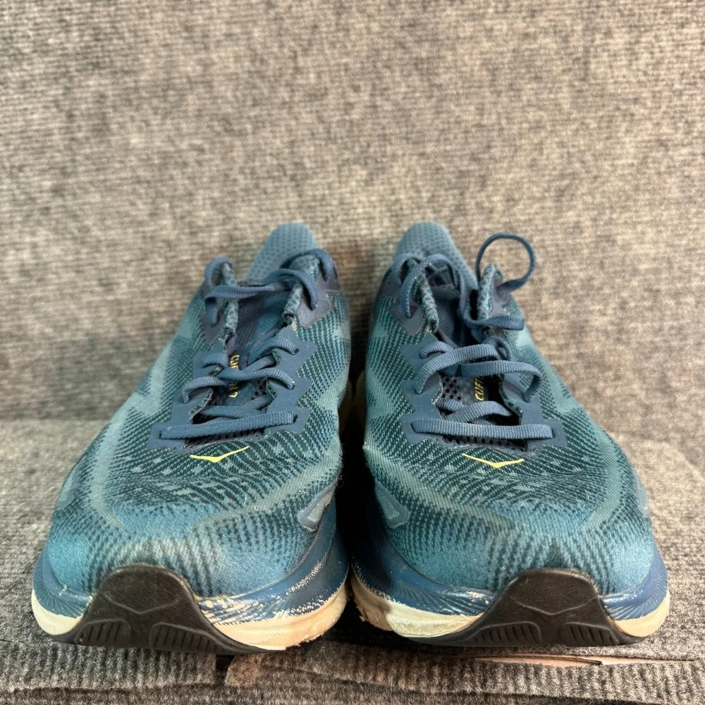 Hoka Clifton 9 Mens Teal Blue Yellow Running Shoes 1127895-BBLC Size 11